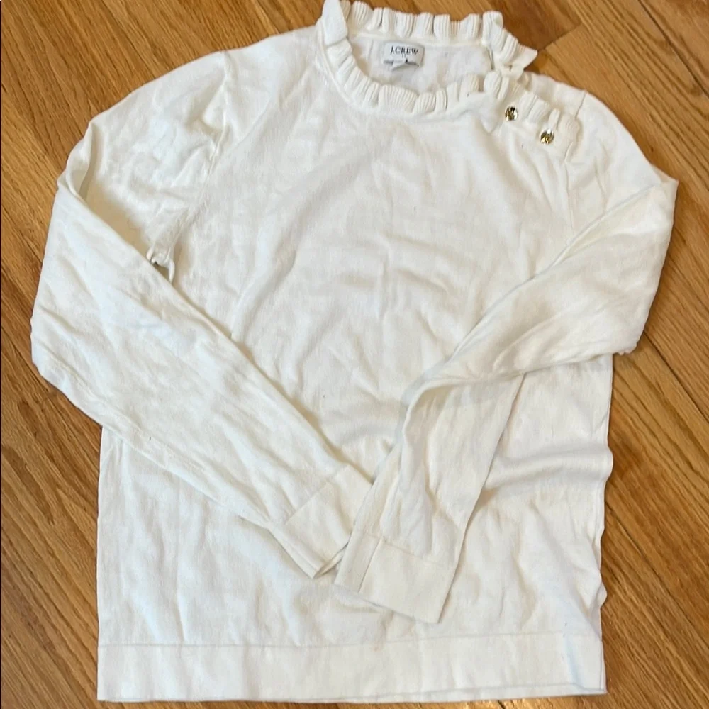 J.Crew White Ruffle Sweater - Picture 1 of 1